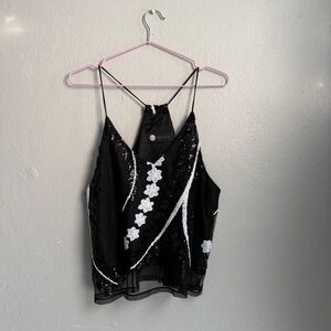 Elegant Black and White Floral Camisole